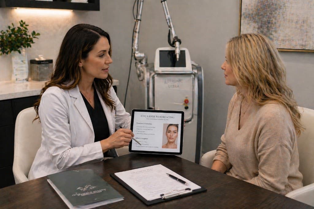 CO2 laser resurfacing consultation reviewing treatment planning and recovery expectations